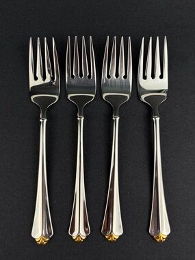 Oneida GOLDEN JULLIARD Salad Forks Lot of Four Stainless Steel Cube Heirloom
